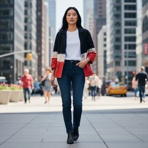 Michael Kors 100% Linen Navy/White/Red Jacket Blazer Size 2